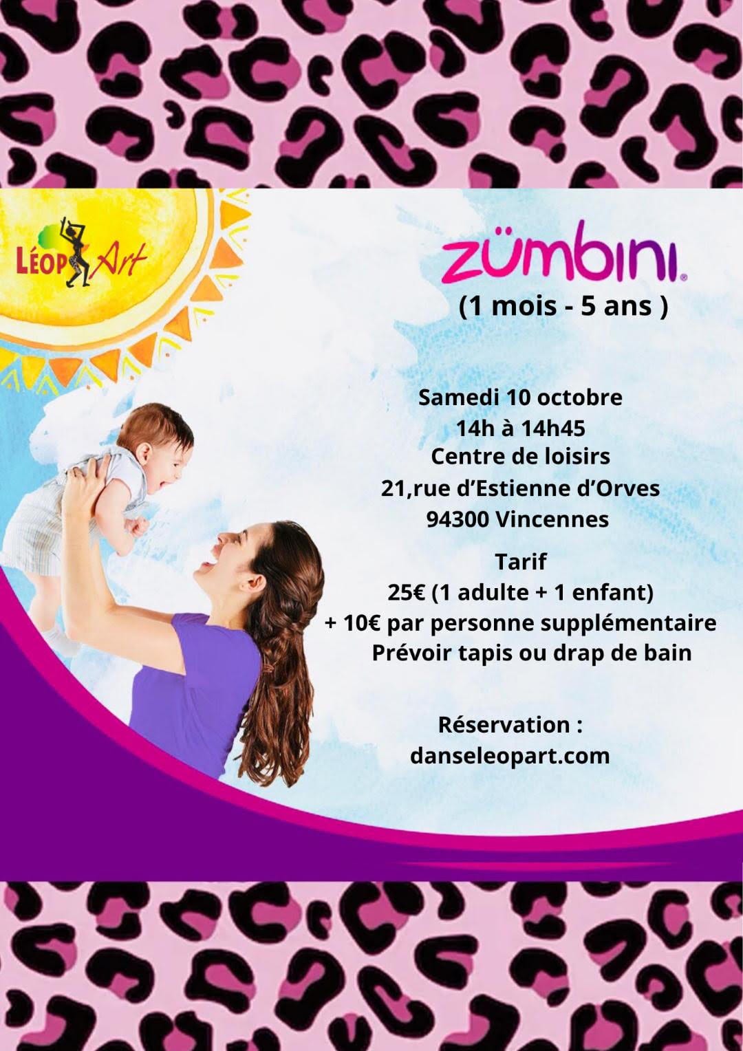 Affiche de la séance Zumbini parent-enfant du samedi 10 octobre de 14h à 14h45 à Vincennes